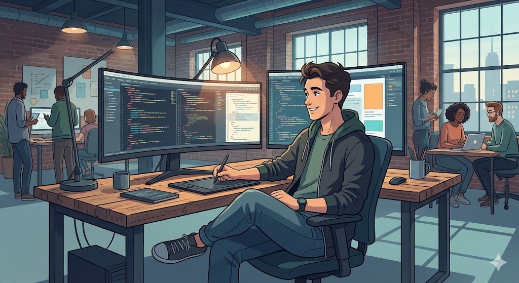 Programmer за работой в современном офисе